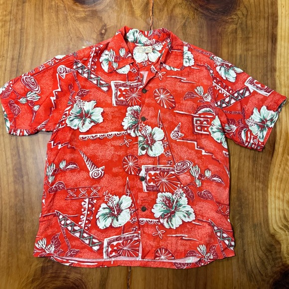 Vintage 50s Surfriders Sportswear Shirt Mens L Floral hawaiian Coconut Rayon E11